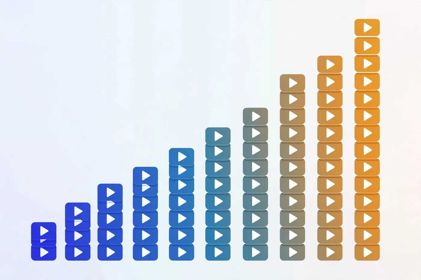 Illustration of an upward growth chart made of vertical video play buttons