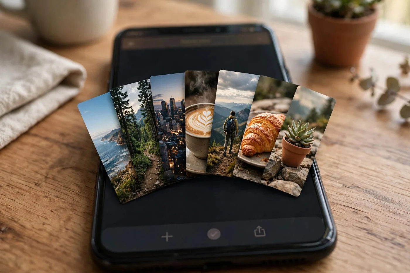 Smartphone showing a stack of finished vertical clips ready to post